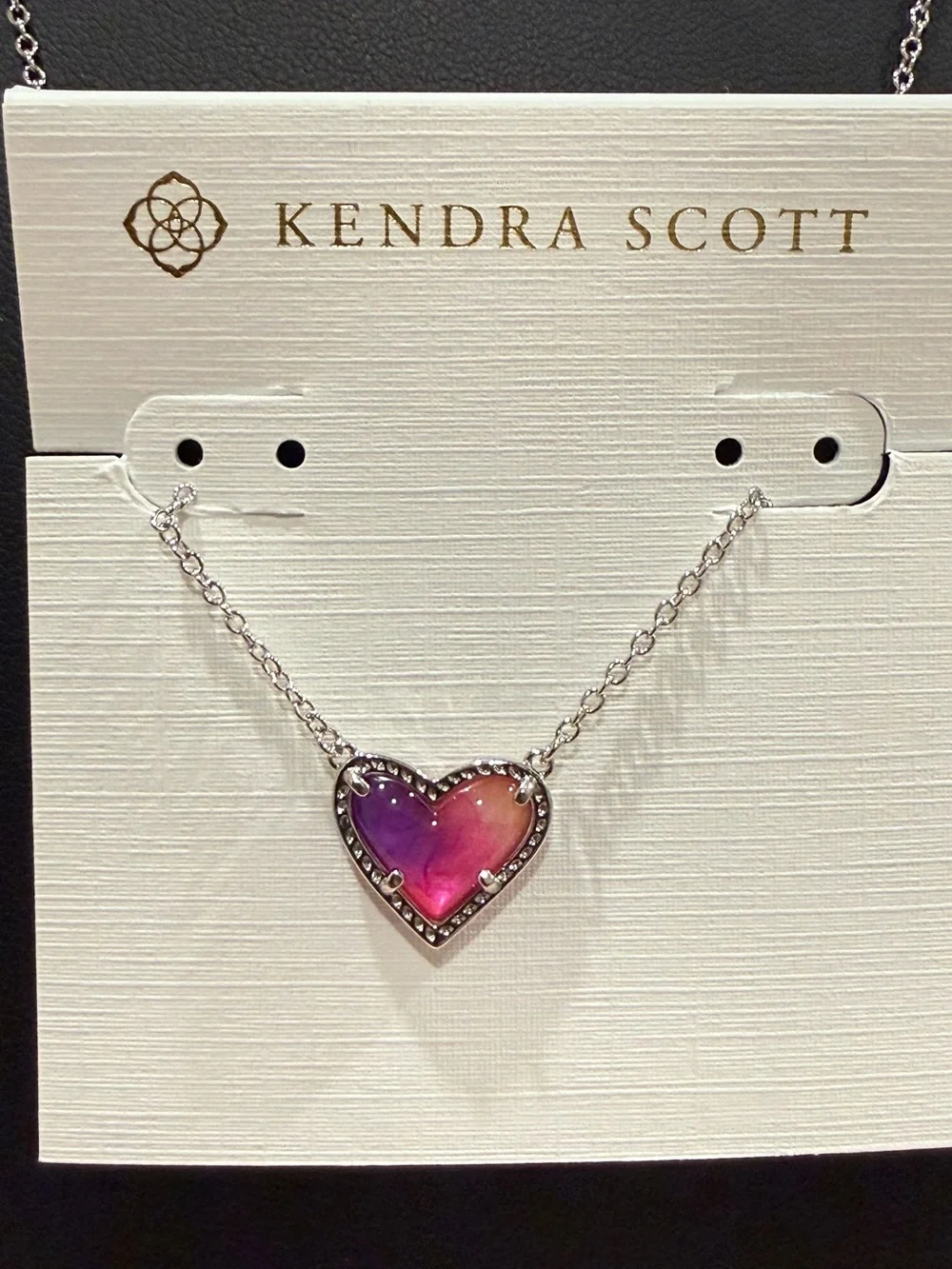 Kendra Scott | Silver Toned Purple/Pink Ombré Heart Pendant Necklace